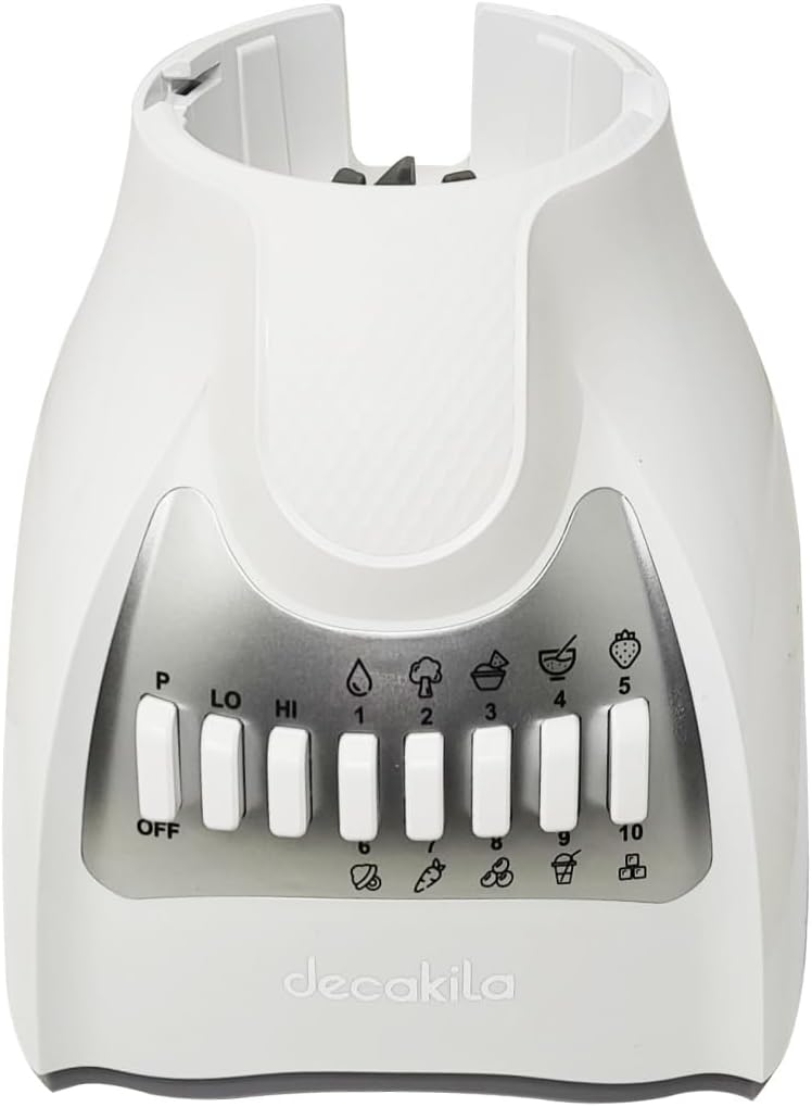 Blender base with control panel showing OFF, LO, HI, P, and 1-10 speed buttons