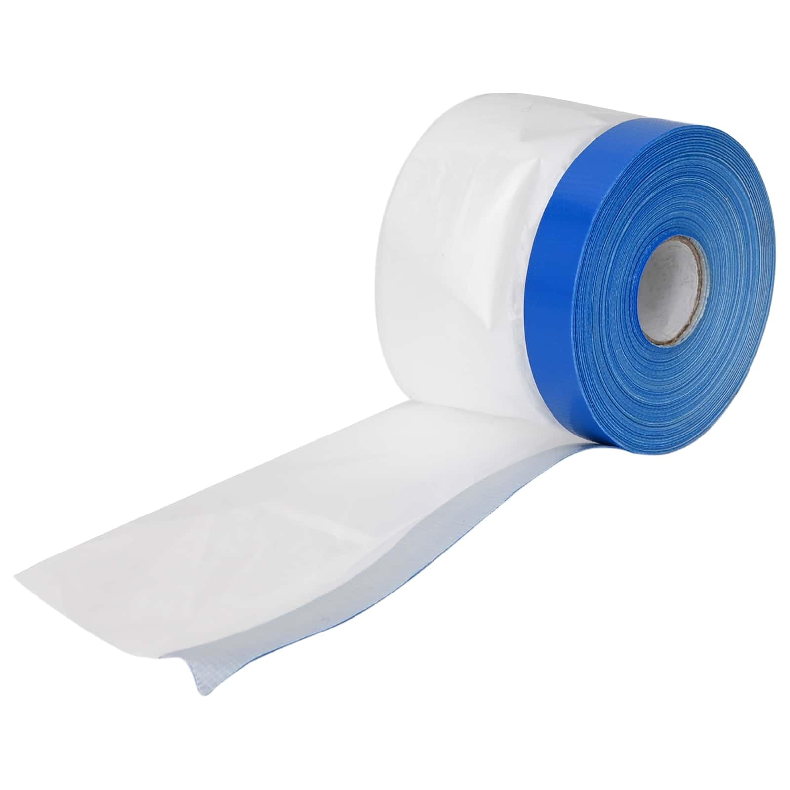 Abdeckfolie mit Klebeband 6 Stück transparent und blau 55 x 2000 cm aus HDPE wasserdicht reißfest UV-beständig für Garten, Baustelle, Haushalt, Werkstatt, Auto, Dach, Wand