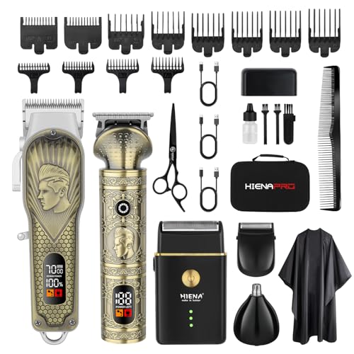HIENA PRO Professional Hair Clippers Men Cordless Hair Clipper for Barber Clippers and Trimmer Set LED Display Haircut Set with Foil Shaver for Home/Barbershop Rechargeable for Men