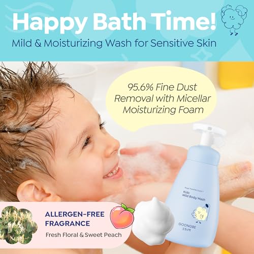 Image of GOONGBE Kids Body Wash - Tear-Free Tested Gentle Pump Foam for Sensitive Skin - Low pH Hydrating Cleanser with Ceramide, Panthenol & Amino Acids - Allergen-Free Scent - Korean K-Beauty, 10.1 fl oz