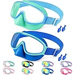 Vvinca Swim Goggles with Nose Cover, Fabric Strap Toddler Kids Swimming Goggles Diving Mask Anti-Fog/UV No Leak for Age 3-15