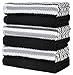 Premium Kitchen Towels (16”x 26”, 6 Pack) | Large Cotton Kitchen Hand Towels | Popcorn Striped Design | Dish Towels | 430 GSM Highly Absorbent Tea Towels Set with Hanging Loop | Black