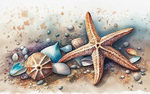 Image of Moohue Stamped Cross Stitch Kits for Adults Skull 14CT Pre Printed Cross Stitch Kits for Beginners (Starfish and Shells 1)