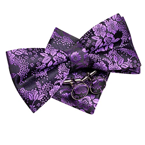 Image of Hi-Tie Bow Ties for Men Pre-Tied Pocket Square with Cufflinks Mens Bowtie Sets for Wedding Formal Party