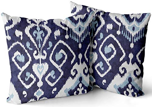 Weiniya Sofa Decoration Pillowcases 2 Pack Blue And White Ikat Square Cushion Case Throw Pillow Covers 20X20 Inch Double Sides Print #TOP1