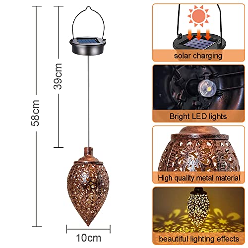 2 PCS Luces Solares Led Exterior Jardin,Farolillos Solares Exterior Colgantes,Lámpara Solar Decoración,Lámpara Metal Decorativa Impermeable,para Lawn Terraza Paisaje Patios Caminos,Iluminación Caminos - imagen 7