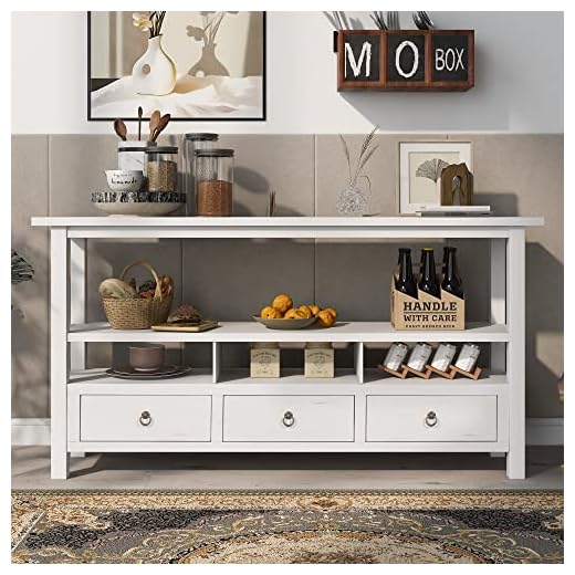 LUMISOL Entryway Table Buffet Table with Double Storey Tabletop, 3 Drawers and 3 Intermediate Compartments Console Table Sofa Table for Living Room (Antique White)