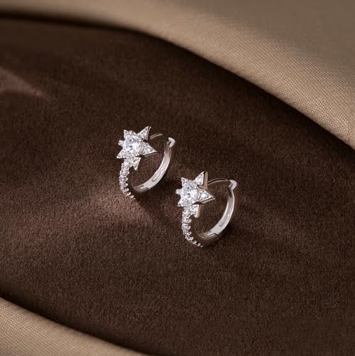 SLUYNZ Solid 925 Sterling Silver Small Star Hoop Earrings for Women Teens CZ Star Hoop Earrings Huggie3