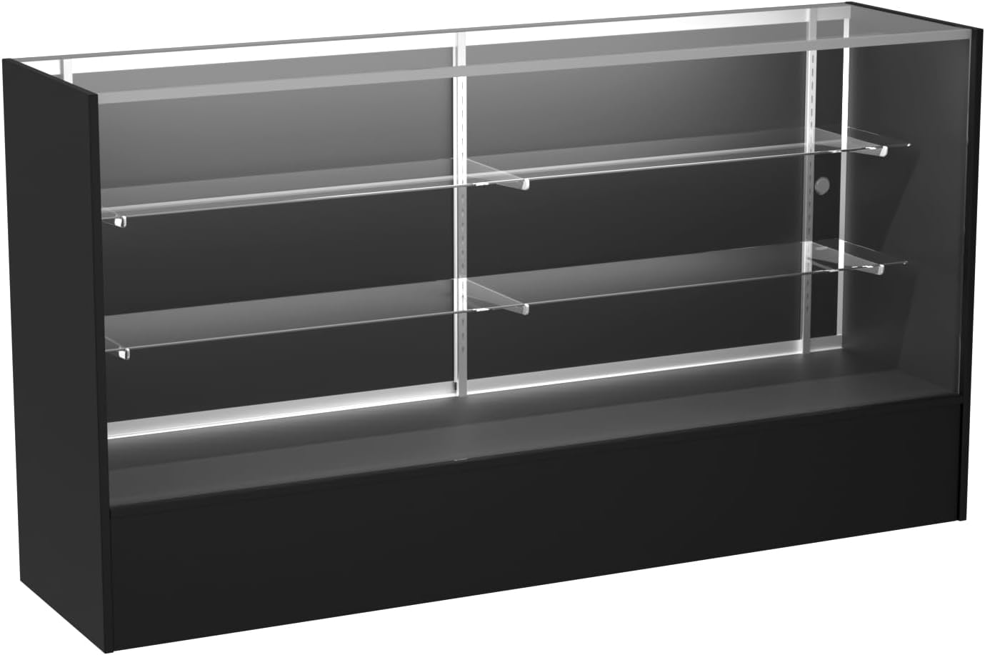 WISDOMFUR Full Vision Display Cabinet – 72” Glass Showcase with LED Light, Adjustable Shelves, Locking Sliding Doors – Retail Display Counter with Black Wood Base