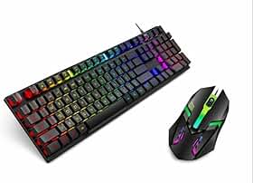 Kit Teclado Gamer Semi Mecânico RGB, com Mouse Gamer 3600DPI, Óptico Compatível Com todos os vídeo games e computadores