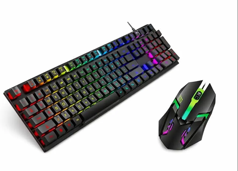 Kit Teclado Gamer Semi Mecânico RGB, com Mouse Gamer 3600DPI, Óptico Compatível PC/PS4/PS5/One