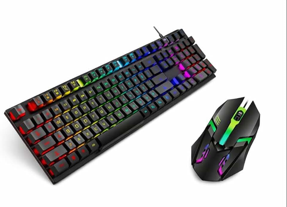 Kit Teclado Gamer Semi Mecânico RGB, com Mouse Gamer 3600DPI, Óptico Compatível PC/PS4/PS5/One