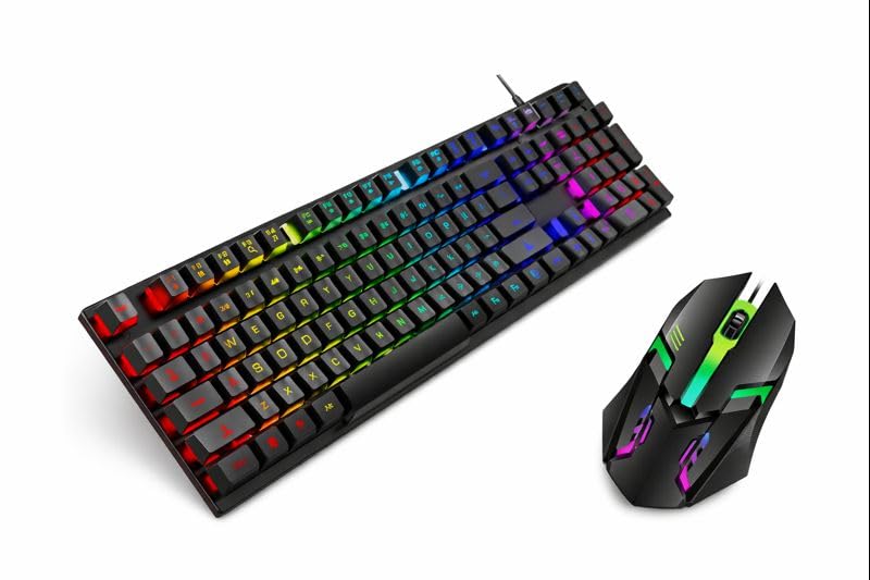Kit Teclado Gamer Semi Mecânico RGB, com Mouse Gamer 3600DPI, Óptico Compatível Com todos
