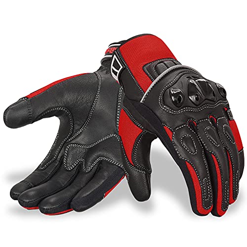 Oro Biker Motorcycle Gloves Leather And Breathable Mesh Touch Screen Motorbike Gloves Powersports Racing Gloves (Large, Black/Red) #TOP12