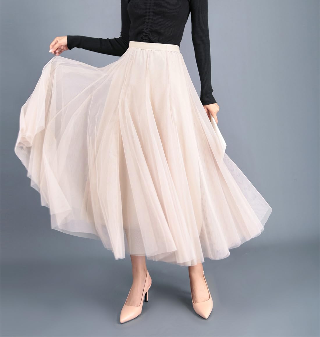GOLDSTITCH Tulle Skirts for Women Long Fairy Skirt Tutu A-Line Mesh Layered High Elastic Waist Skirts - Image 5