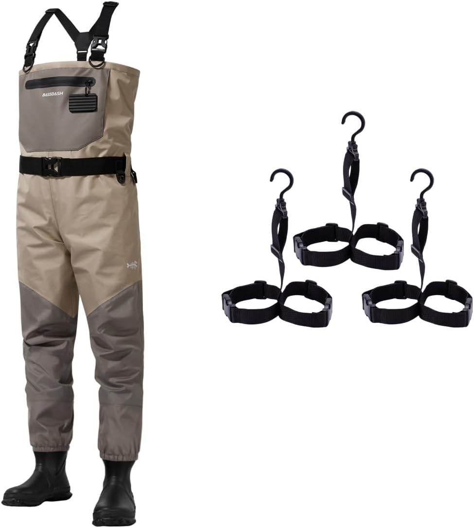 BASSDASH Fishing-Waterproof Bootfoot Waders & Wader Boot Hangers(3 Pack) Bundle