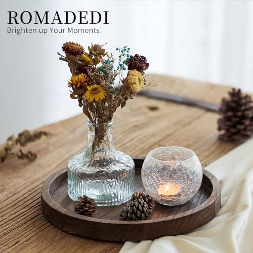 Wooden Decorative Tray Candle Holder: Romadedi Round Wood Tray Home Decor, Small Rustic Trays for Coffee Table Ottoman - Image 2