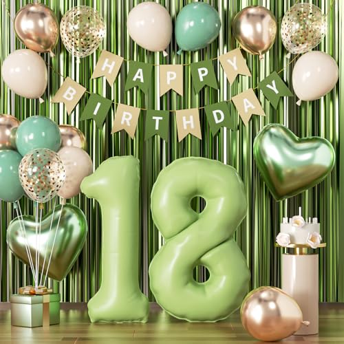 Décorations de 18e anniversaire fille avec ballon vert sauge pour jardin