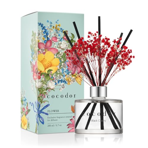 Image of COCODOR Preserved Real Flower Reed Diffuser /Black Cherry / 6.7oz(200ml) / 1 Pack /Reed Diffuser Set, Oil Diffuser & Reed Diffuser Sticks, Home Decor & Office Decor, Fragrance and Gifts