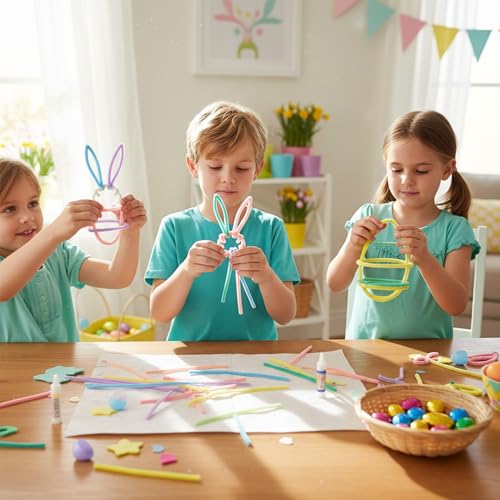 Image of Caydo 300 Pieces Macaroon Pipe Cleaners for Flowers, Thick Fluffy Chenille Stems for Creative Art & Craft Making and Easter Decorations