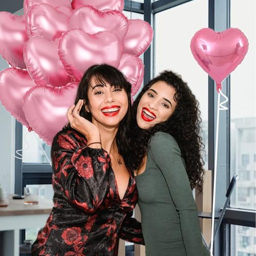 Image of Pink Heart Balloons,18inch Bright Pink Heart Shaped Foil Balloons 12Pcs Helium Mylar Balloon for Anniversary Wedding Engagement Birthday Party Baby Shower Decorations
