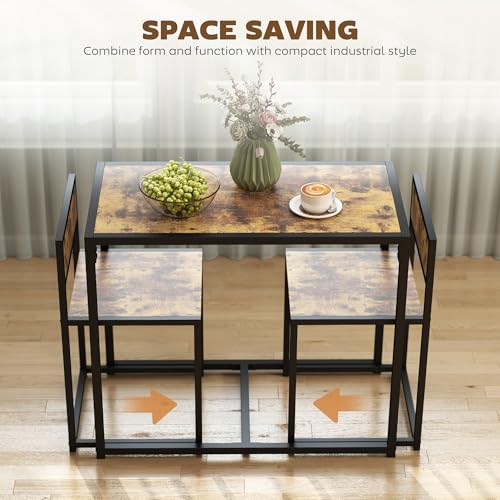 HOMCOM Compact Dining Table and Chairs Set for Small Spaces - Rustic Brown 3-Piece Dining Room Furniture with Steel Frame - Image 3