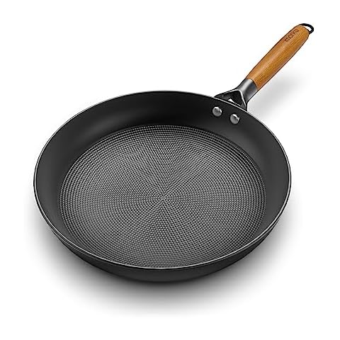 imarku Frying Pan - 12inch Non Stick Frying Pan Honeycomb Cast Iron Skillets, Large Frying Pans Nonstick Dishwasher Safe, Oven Safe Kitchen Pans for Cooking With Stay-cool Wood Handle Cover