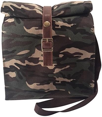 Simple Supplies Waxed Canvas Lunch Bag for Men Women| Green Camouflage Large Eco Friendly Polyester Lining | Professional Mens Lunch Tote