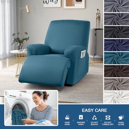Image of TAOCOCO Recliner Chair Covers 4-Pieces for Oversized Recliner, Stretch Recliner Cover for Large Reclining Chair Washable Polyester Soft Fabric Furniture Protector(Oversized Recliner, Turquoise Blue)