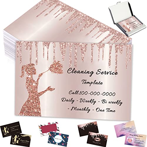 Tarjetas de visita personalizables, 100 unidades, con logotipo, texto, código QR, personalizables, tarjetas de servicio de limpieza, tu propio diseño para pequeñas empresas, 3.5 x 2 pulgadas