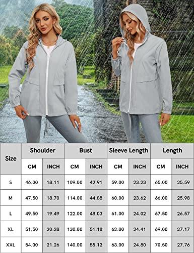 Tisfeer Outdoorjacke Damen Wasserdicht Atmungsaktive Regenmantel Windbreaker Wandern Reisen Fahrrad Regenjacke(Grau,XL)