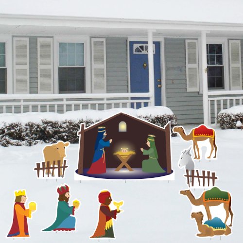 VictoryStore Yard Sign Outdoor Lawn Decorations: Nativity Scene - Christmas Yard Decoration Set - 8 Pcs Total with 17 Short Stakes