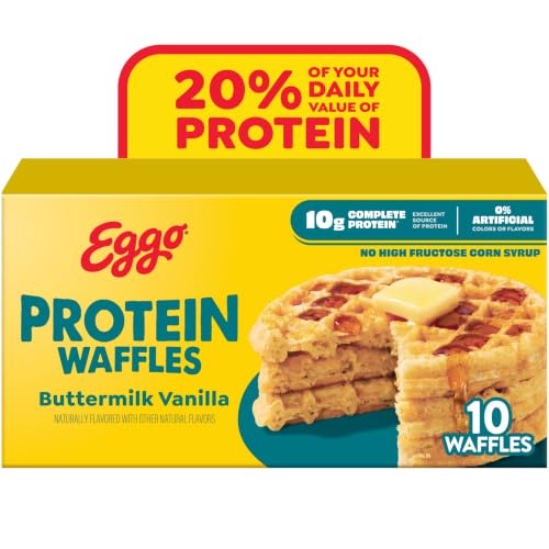Eggo Protein Buttermilk Vanilla Waffles, Breakfast Food, Protein Snacks, 10