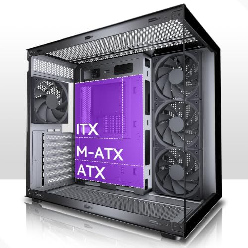 Image of MUSETEX Y6 PC Case, Pre-Installed 4 Non-LED Fans, ATX Mid Tower Case, Computer Case with Type-C, 270 Full View Tempered Glass, Black