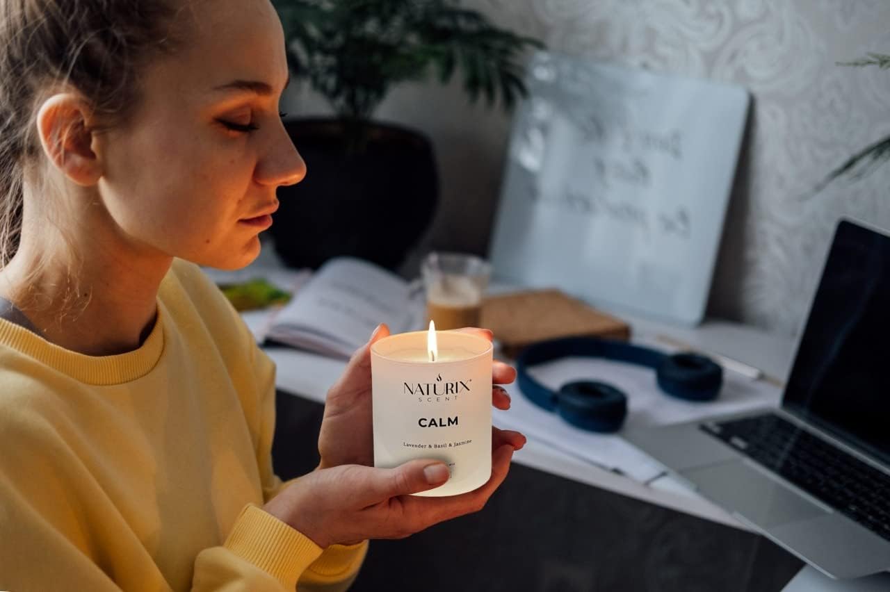 Naturix Scented Candles, Non Toxic Soy Candle – 50 Hours Burn Time, Calming Natural Essential Oil Blend of Lavender, Basil & Jasmine -Aromatherapy, Jar Candles with Lid -Gift Ready, 8.3oz : Health & Household