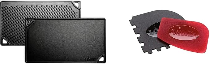 Lodge Cast Iron Reversible Grill/Griddle & Scraper Set