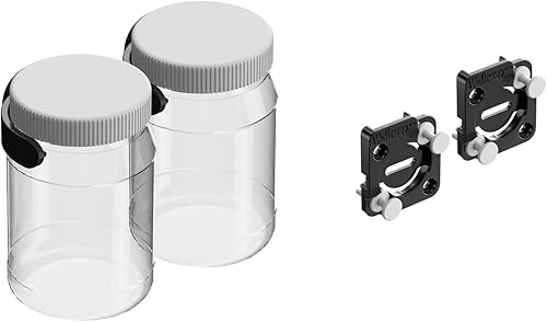 Contenedores de tablero perforado, sistema organizador de pared, tarro de plástico transparente de 16 onzas con tapa, paquete de 2, seguro y modular