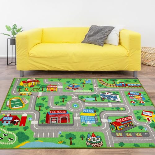 Capslpad - Capslpad Kids Play Rug for Playroom 5.2x3.3 ft Town City Road Map Car Mat Play Mat Educational Learning Carpet Area Rug for Boy Girl Toddler Bedroom Playroom