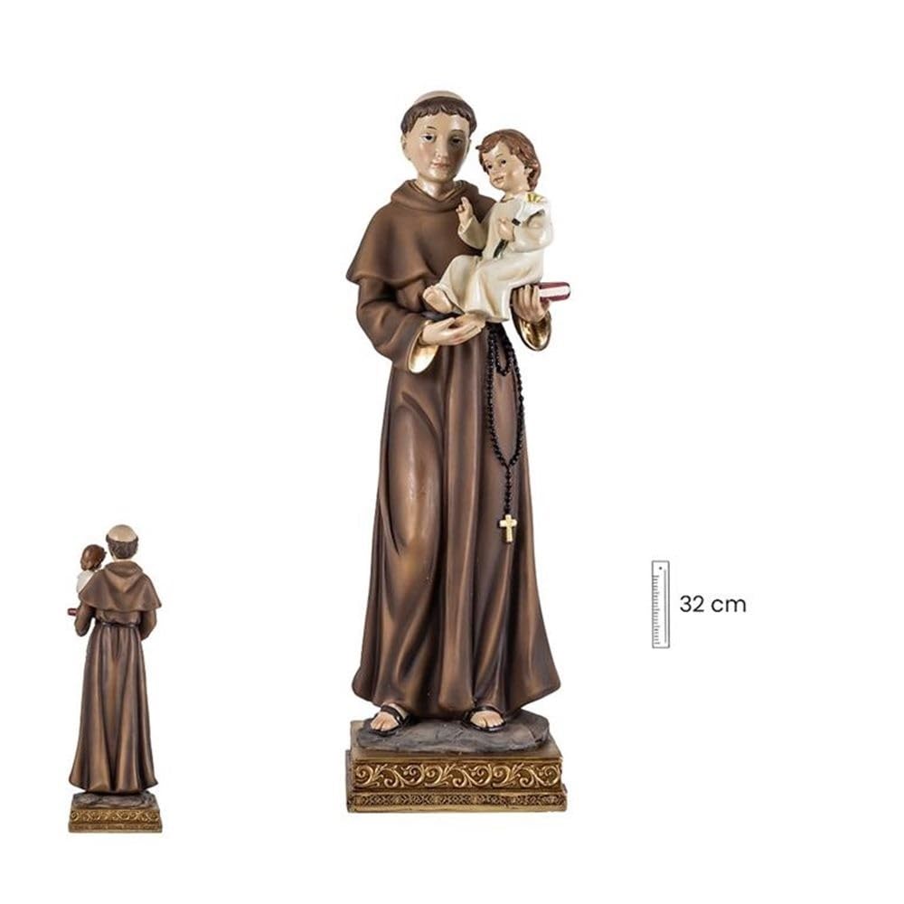 San Antonio de Padua Figura Religiosa 32 cm. Imagen Resina Detalle niño peana
