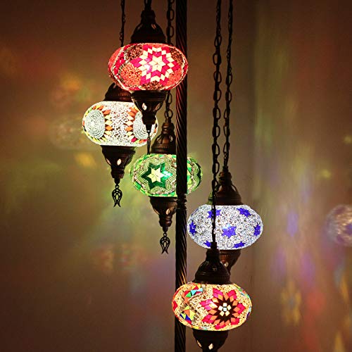 Customizable Turkish Moroccan Mosaic Tiffany Floor Table Lamp 5 Big Globes, Included Bulb #TOP1