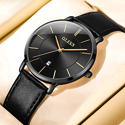 Olevs Black Watch For Men Watch Men Waterproof Leather Mens Watches Luxury Dress Watches With Calendar Date Thin Watch Simple Men's Wrist Watches Men's Watch,Relojes Para Hombres #TOP3