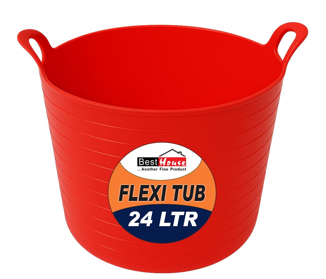Best House | 1 Pc of Flexi Tub with Handles | 24 Litres | Red | Garden Tubs | Plastic Storage Container for Home, Washing, Garden Waste and DIY Projects - (Pack of 1)
