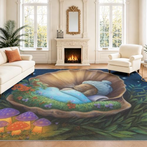 Alfombra para dormitorio de noche tranquila con dibujos de conchas y animales 2