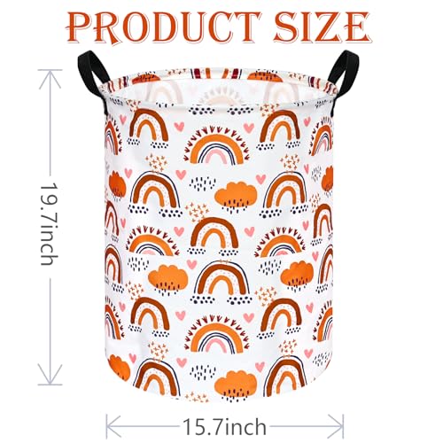 Image of 19.7 inch Round Kids Laundry Basket Gift Basket Storage Laundry Hamper Baby Toys Nursery Bin with Handles,Storage Basket for Kids Room Bedroom Decor (Rainbow)
