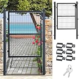 Fiqops Gartentor Anthrazit, 120x100cm Gartentür aus verzinktem Stahl, Zauntür Hoftür inkl.Schloss Türklinke und 3 Schlüsseln, Zauntor Zaun Robust und Langlebig, Wetterfest