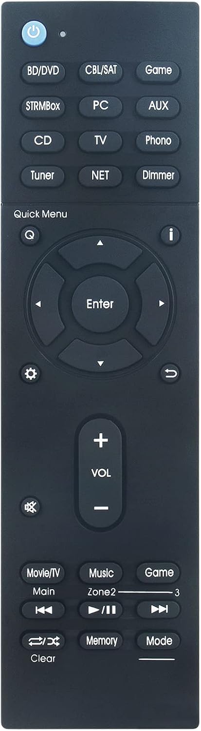 Front view of the RC-913R replacement remote control, showing all buttons and its sleek black design.