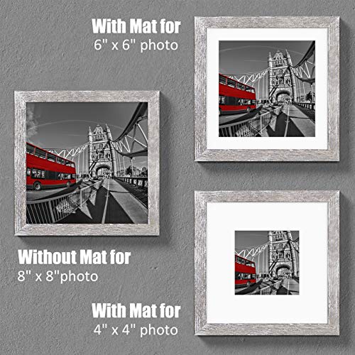 8X8 Rustic Picture Frames Made Of Solid Wood With 2 Mats Display Pictures 6X6 Or 4X4 With Mat Or 8X8 Without Mat - 8X8 Inch Square Photo Frames Collage Or Wall Or Tabletop Mount, Set Of 4 #TOP1