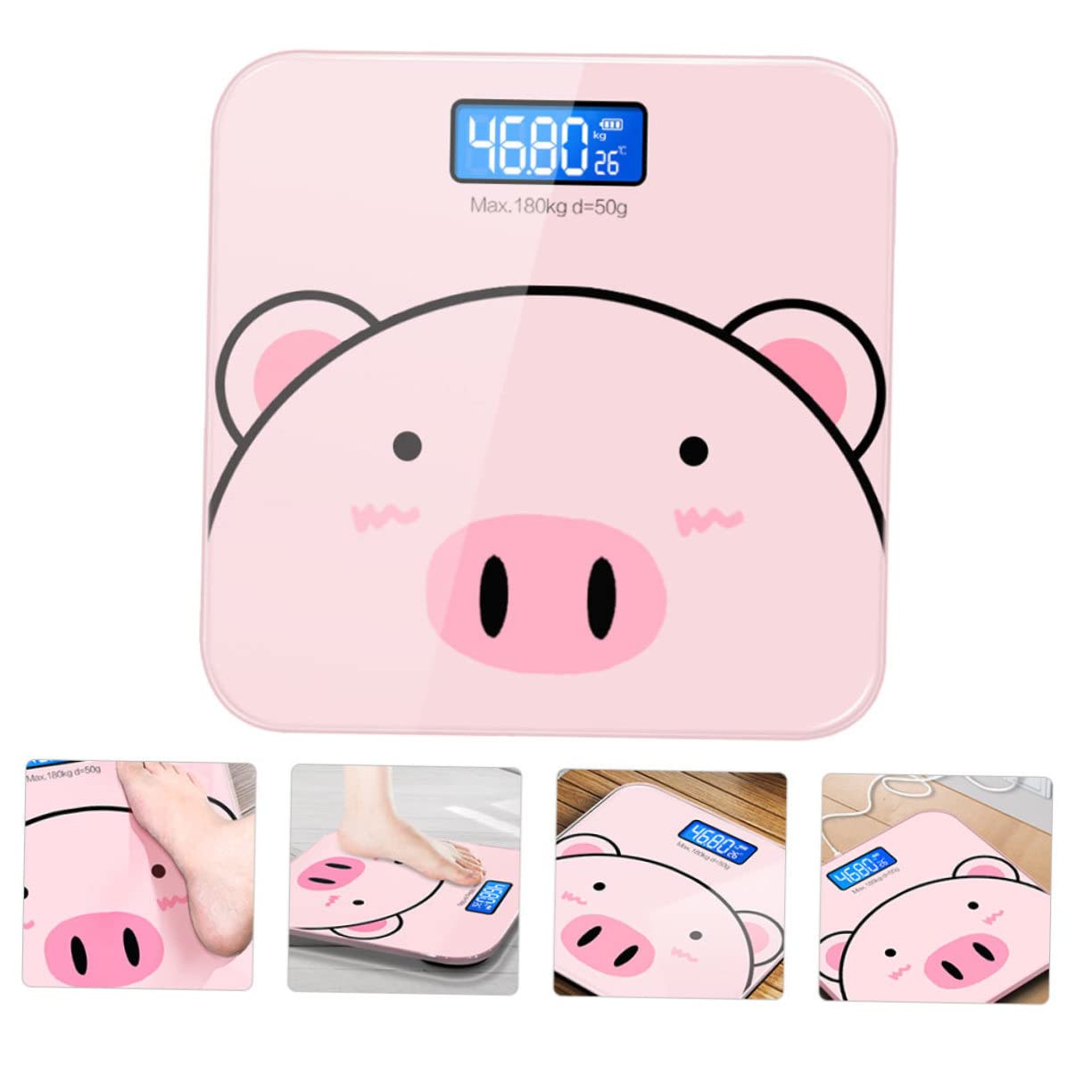 Hohopeti Báscula y Digital de Peso Corporal Vidrio Templado Diseño de Dibujos Animados Precisión de 2 Decimales para Uso Doméstico y Obsequio Práctico