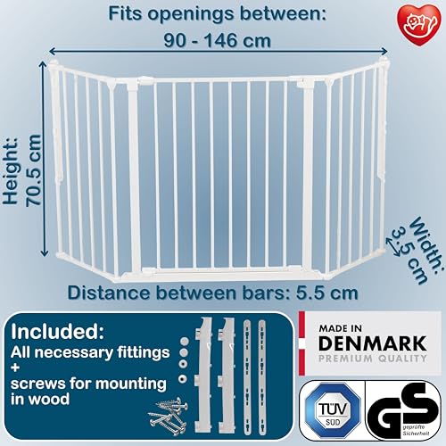 BabyDan Flex M, 90-146 cm, Treppenschutzgitter/Raumteiler, Weiß, Hergestellt in Dänemark - Schutzgitter/Sicherheitsgitter (Haustiergitter/Hundegitter/Hundelaufstall)