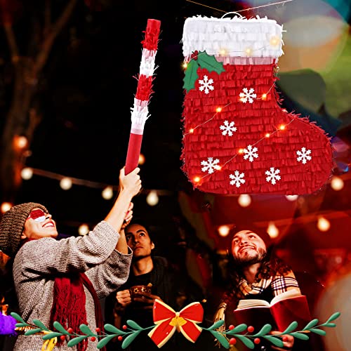 Large Christmas Pinata Glowing Red Stocking Pinata Led Stocking Ornaments With Pinata Stick Blindfold And Confetti Christmas Party Decoration For Party Supplies, 9.7 X 15.9 X 3.15 Inch #TOP4